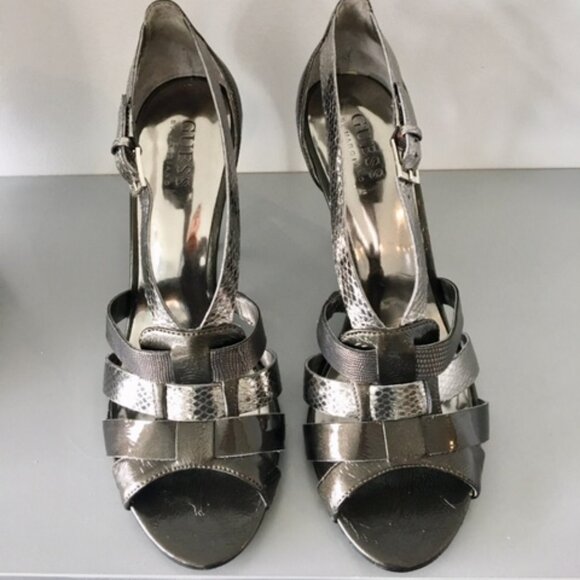 Gorgeous Guess Marciano pewter/silver strappy leather heels size 7.5 - Picture 6 of 16